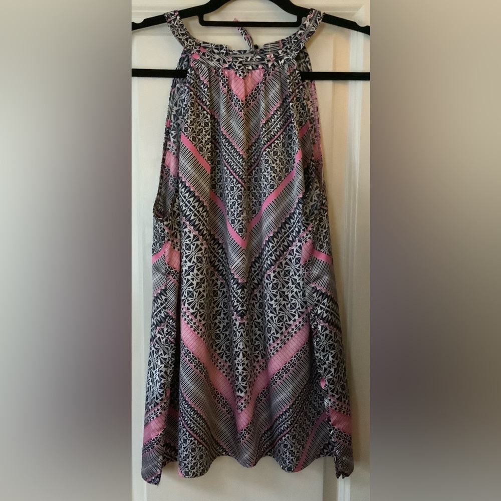 Blue, pink and white print halter tank top